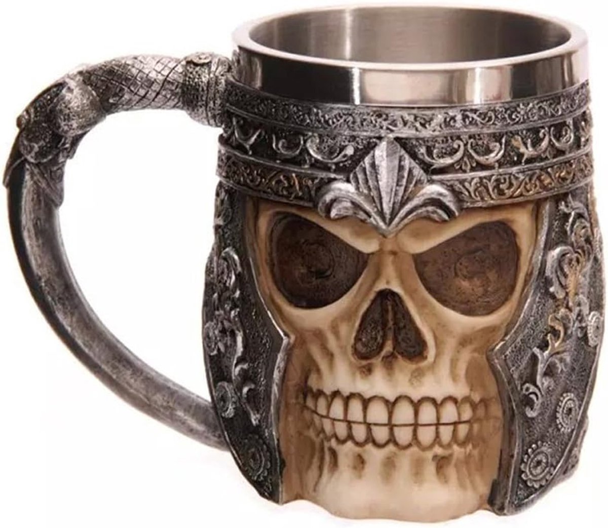 3D schedel mok roestvrij staal tankard mok koffie thee water drinken beker voor feest of bar 15 x 10,5 cm capaciteit 301-400 ml