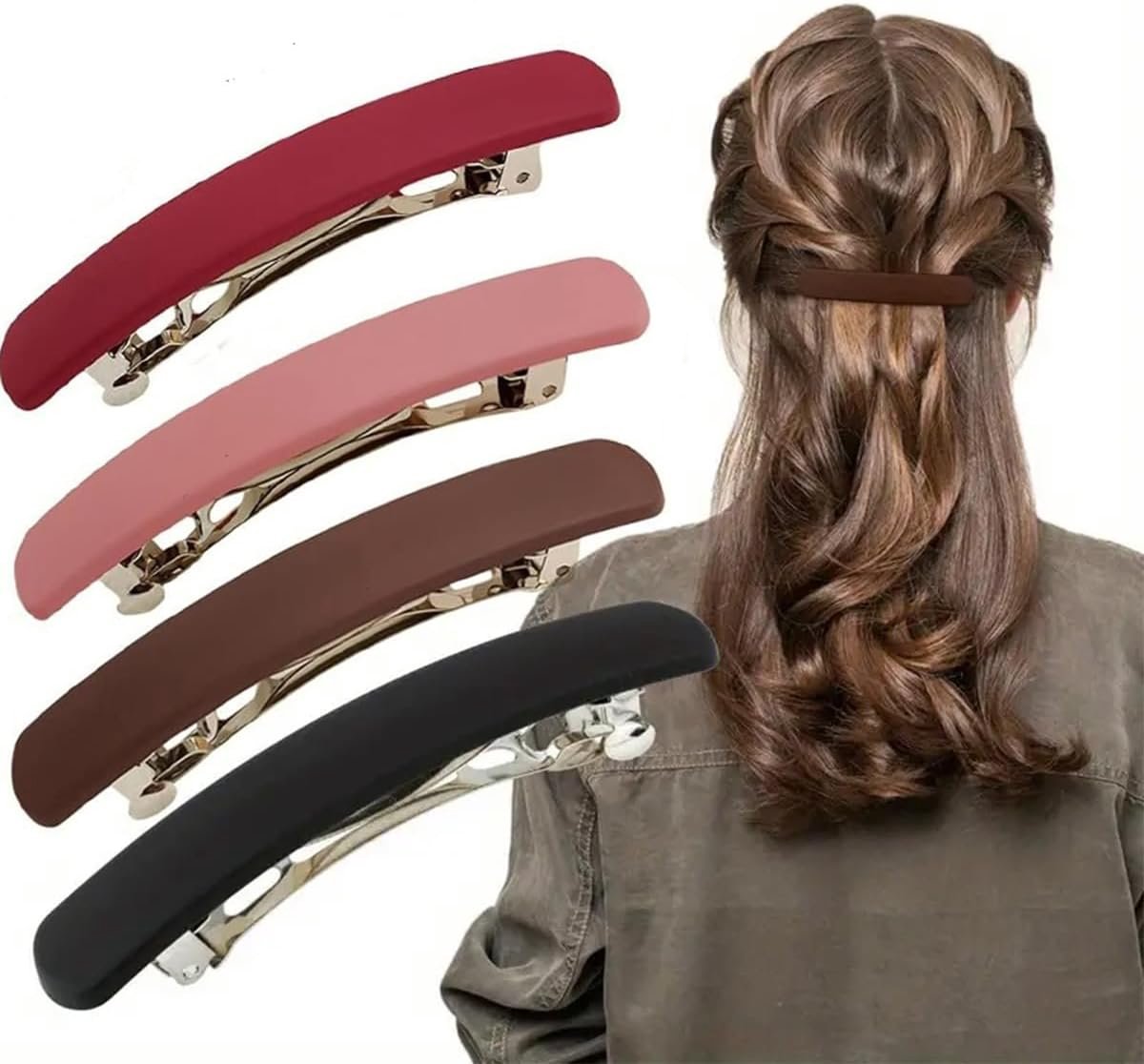 4 stuks matte haarclips voor vrouwen, gekleurde haarspeld, automatische snap-on haarspelden, elegante Franse gesp haarstylingsclips voor vrouwen meisjes dik haar
