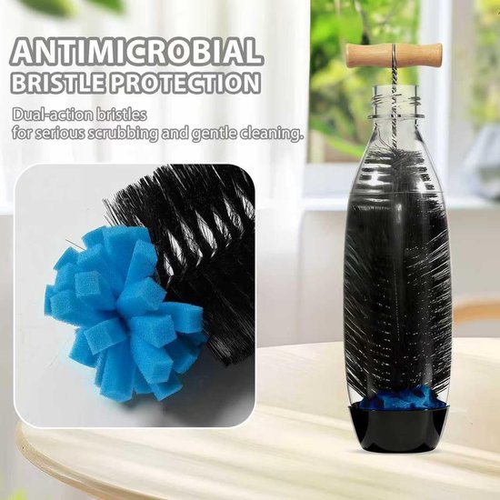 Flessenborstel van 33 cm - Flexibele borstel met Lange Steel en 90° Gebogen Houten Handvat, Reinigt Flessen met een Smalle Hals, Ideaal voor Glazen Sodastream-Flessen en Plastic Flessen — afbeelding 3