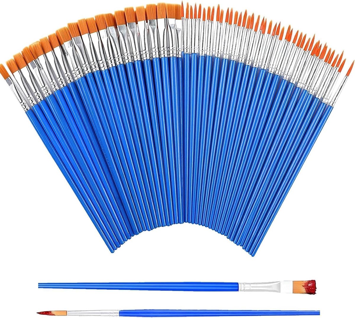 penselen, 60 stuks penselen met platte en ronde puntige, gezichtsverfpenselen kunst voor acryl-, aquarel-, olie- en gouacheverf, ideaal voor lichaamsgezicht, decoraties (100)