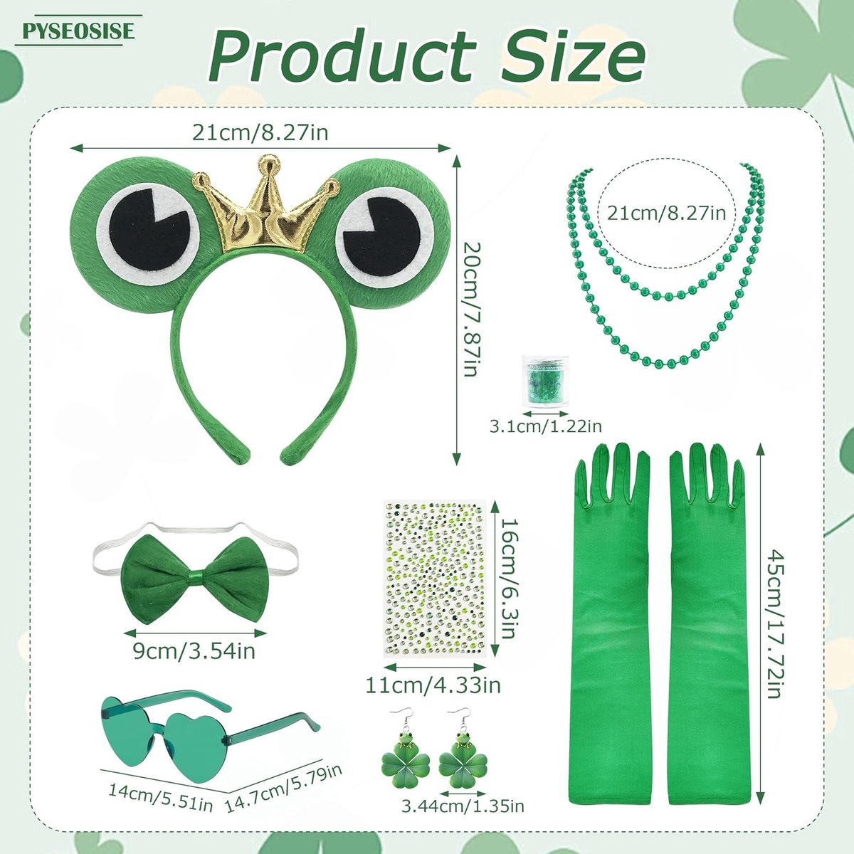 Dames, 8 Stuks Kikkerkoning Kostuum Accessoires, Kikker Haarband Kikker Oorbellen Ketting Vlinderdas Groene Bril Handschoenen en Glitter voor Party