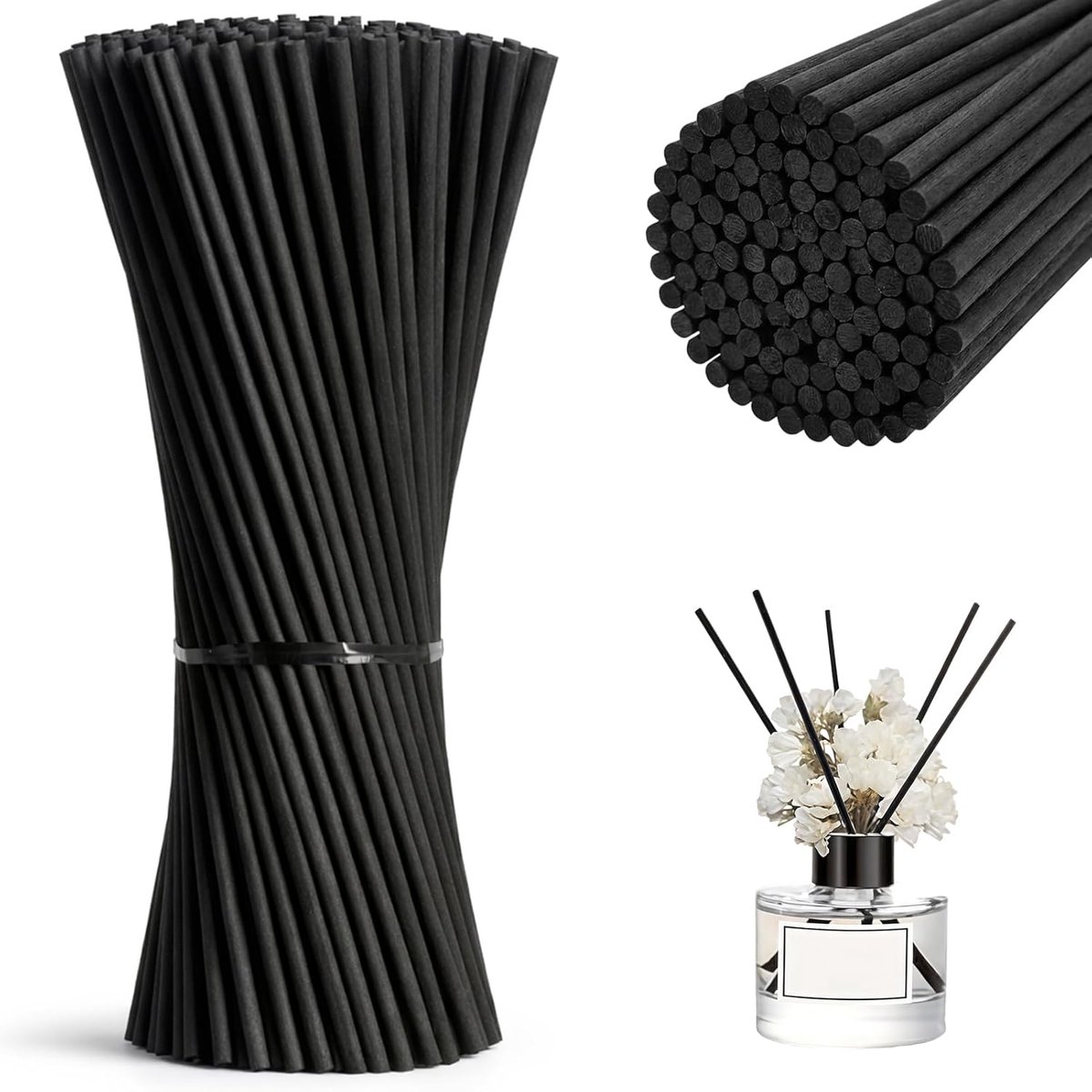 100 stuks geurstokjes, 30 cm x 3 mm, voor keuken, badkamer, woonkamer, huisgeur, diffuser, huisgeur, stok, rietje, diffuser (zwart)