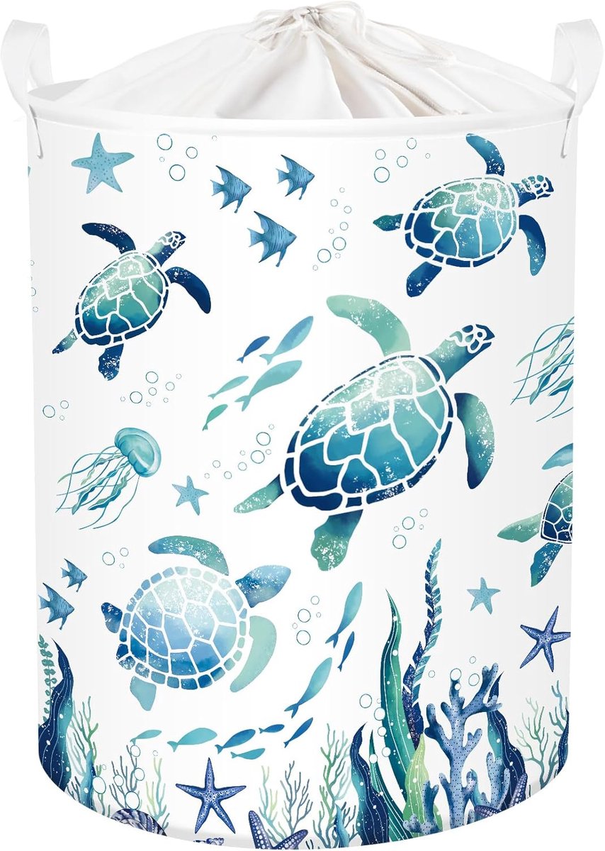 Opvouwbare Zeedierendas voor Wasgoed, Opbergmand voor Speelgoed en Kleding voor Thuis, Blauwe Schildpadden, 63L