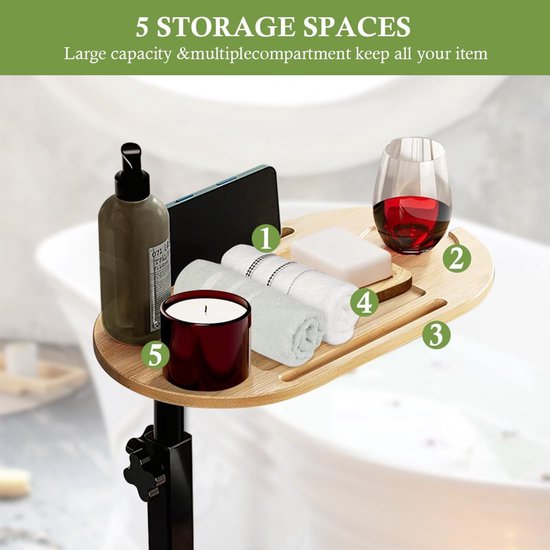Bijzettafel van bamboe, in hoogte verstelbaar nachtkastje, kleine salontafel voor woonkamer, slaapkamer, kantoor, multifunctionele legplank, 40 ~ 82 x 43 x 22 cm, — afbeelding 4