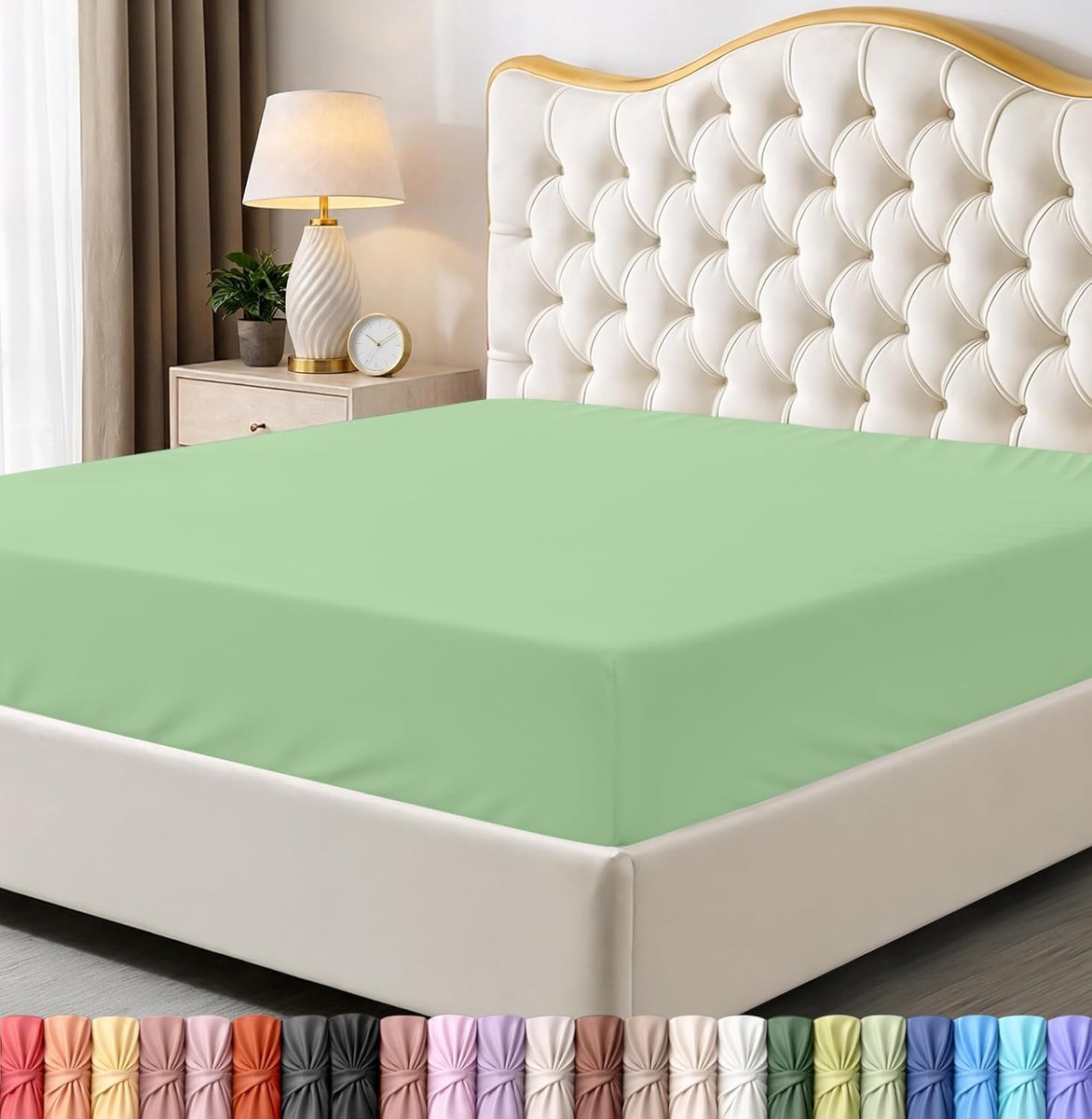 Bedding Tweepersoons hoeslaken, onderlaken, grote hoekhoogte, zachte microvezel, bestand tegen krimpen en vervagen, onderhoudsvriendelijk, 1 hoeslaken (saliegroen)