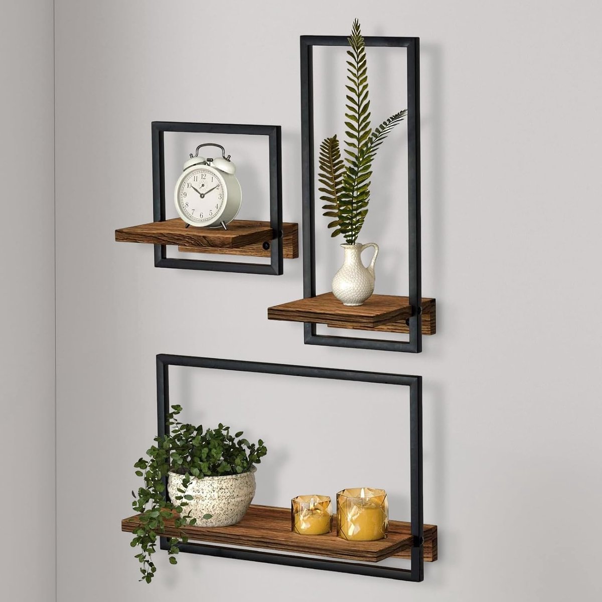 wandplanken eiken muur ingelijste plank van metaal en echt hout, wandgemonteerde houten displayplanken, decoratieve draad wandplank voor slaapkamer badkamer