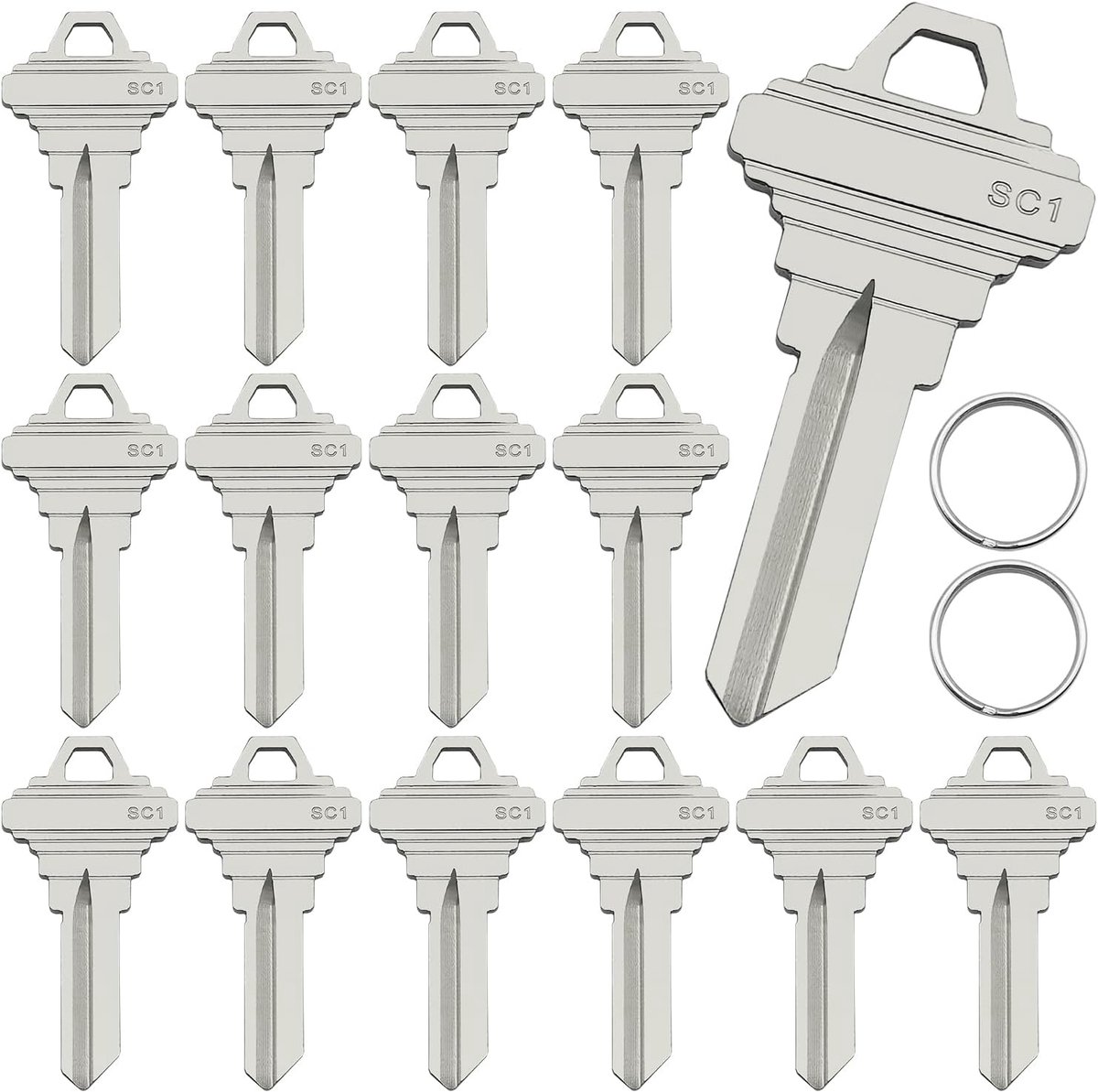 Lege sleutelspaties, 15 stuks premium messing ongesneden lege sleutels compatibel met 5-pins sloten, koperen structuren lege sleutels voor residentiële en commerciële sloten, met 2