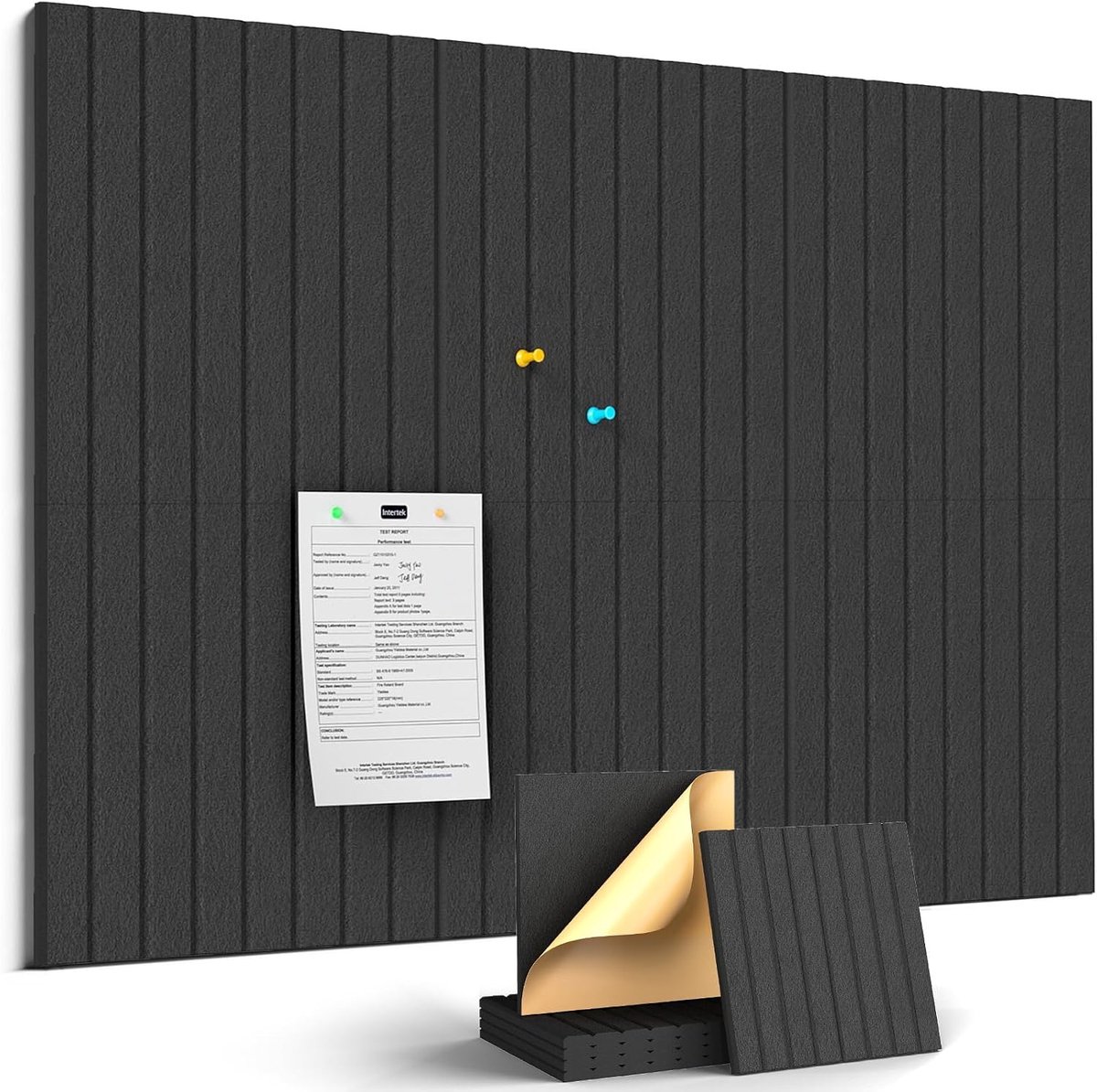 Vilt notitiebord 90 x 60 cm, 6 stuks zelfklevend kurkbord voor muren, prikborden voor thuiskantoor, school, als planbord, fotowand, berichtenbord, sieradenopslag, zwart