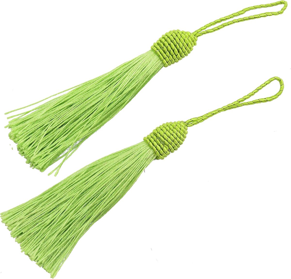 20 stks 15,5 cm/6 inch Zijdeachtige Floss Kwasten met 2-inch Koordlus en Kleine Chinese Knoop voor het Maken van Sieraden, Souvenirs, Bladwijzers, DIY Ambacht Accessoire(Licht groen)
