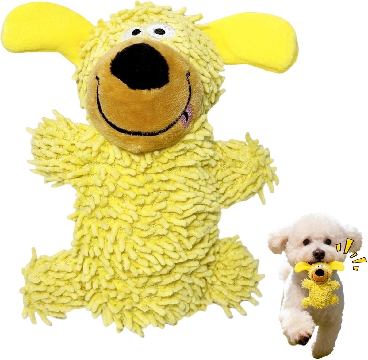 piepend hondenspeelgoed, pluche tandreinigingsspeelgoed, hondenspeelgoed met pieper, anti-stress pluche hondenspeelgoed voor kleine, middelgrote en grote honden, puppy's kauwspeelgoed (gele