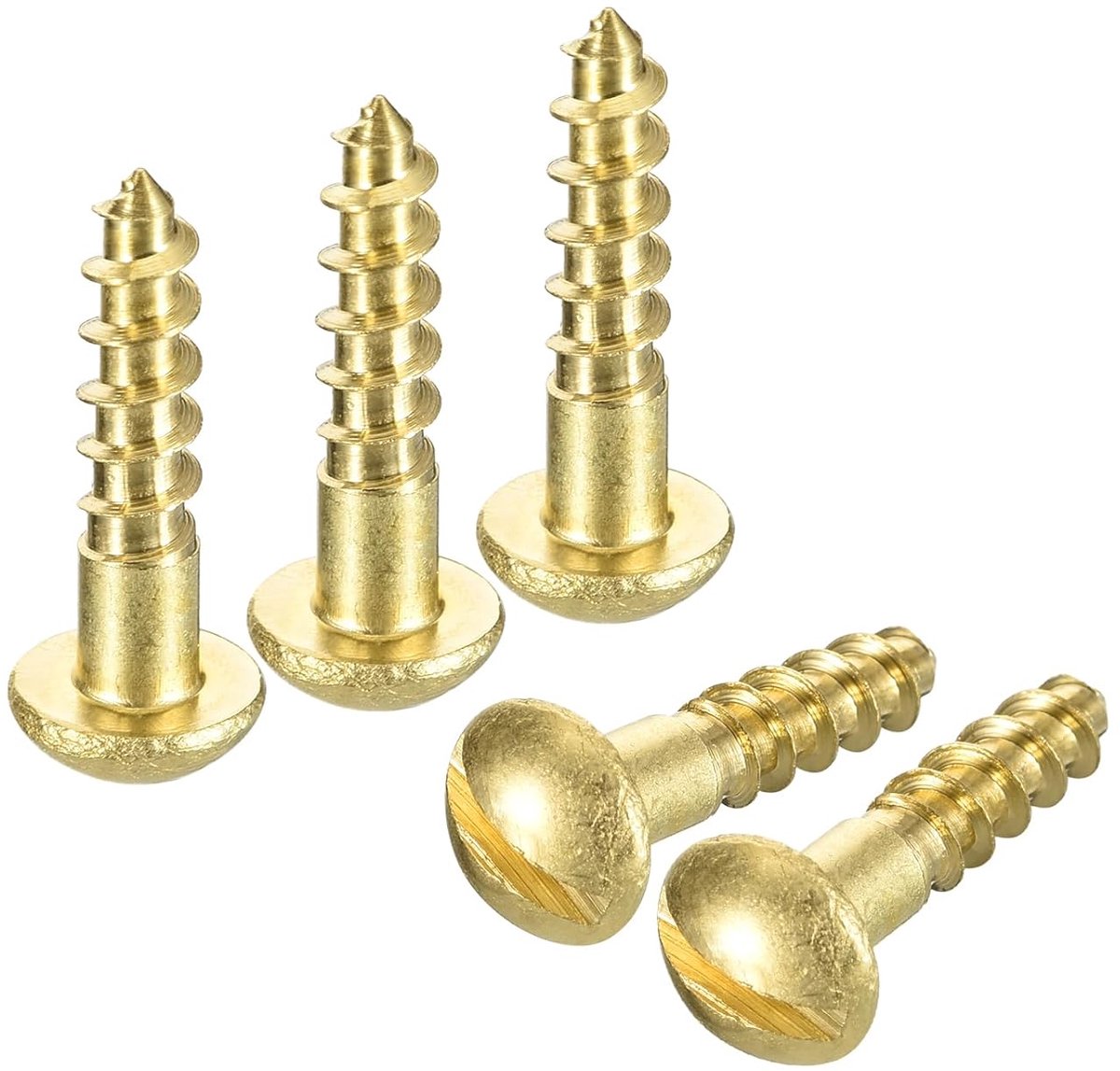 Houtschroeven, M5 x 20 mm, multifunctionele snijschroeven, ronde kop, geribbelde messing zelftappende schroef voor metaal, voor houtbewerking, 10 stuks