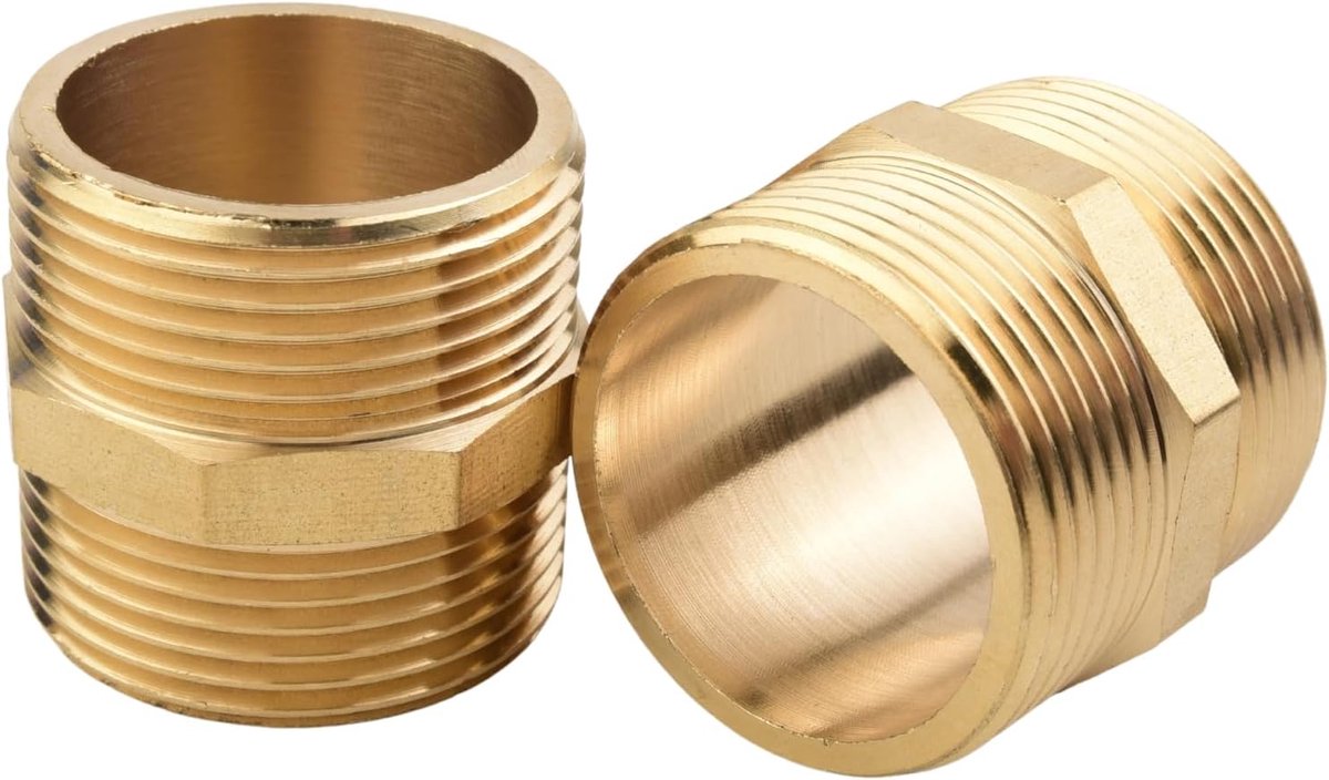 2 stuks Zeskantige Dubbel Nippel Mannelijk-Mannelijk 1 1/4" BSP Massief Messing Verdikte Wand, Corrosiebestendig voor Grote Leidingen, Hoofdleiding & Professionele Installaties