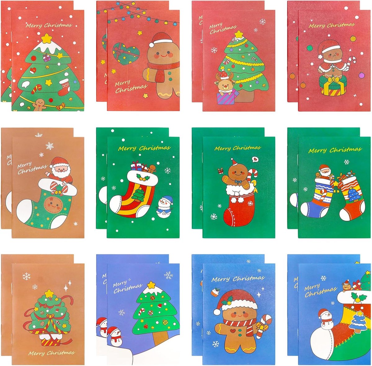 24 stuks mini-notitieblok, Kerstmis, kinderen, draagbaar, zaknotitieboeken, kerstman, 12 stijl, sneeuwpop, memoboek, rendiermotief, grote opslag, feest, vultas voor meisjes en jongens