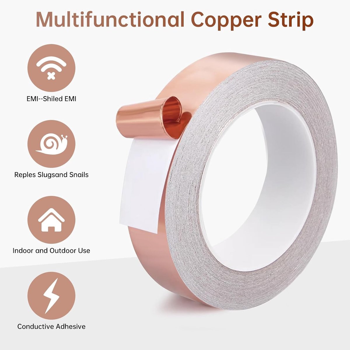 Tape Koper, Koper Tape Slug Repellent, Koperen Tape voor Slakken en Slakken, Koperen Tape voor Plantenpotten, Slakken Koper Tape voor Plant Bescherming, Solderen, Elektrische Reparatie (30