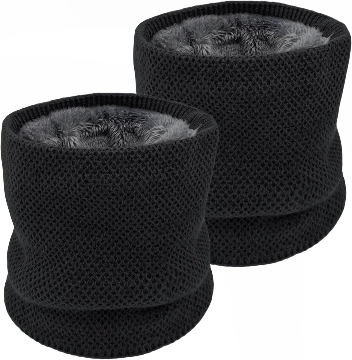 2 stuks sjaal winter halsslang heren ski, colsjaal nekwarmer gezichtssjaal fleece loop sjaal voor mannen vrouwen activiteiten warme nekwarmer sport, zwart+zwart., M