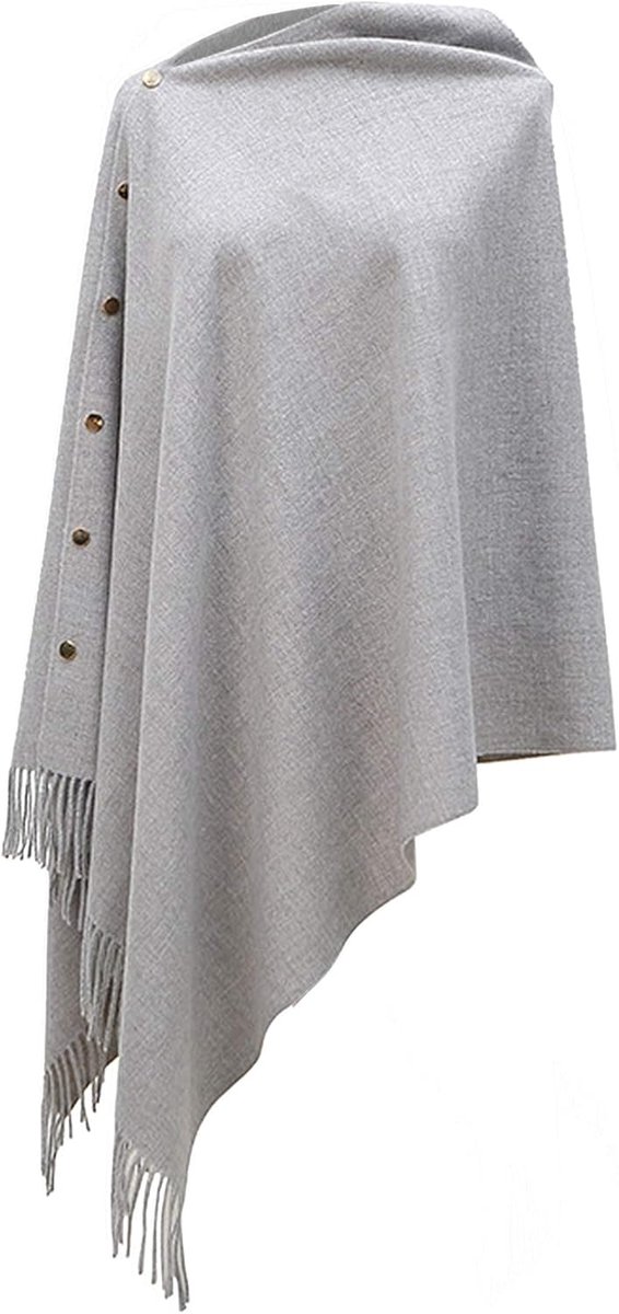 Warm Sjaal - Vrouwen Wrap Winter Lange Poncho Sjaals Zachte Warme Knop Gebreide Deken Cape Spinning Kwastje Cashmere Vest