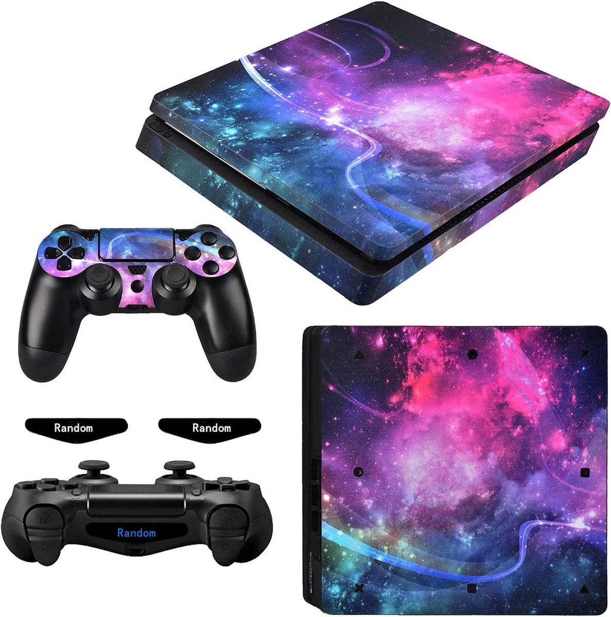 eXtremeRate Skin Sticker voor ps4 Slim Console en Controller, Vinyl Decal Beschermhoes Huid Folie met LED Strips, Anti-Kras, Gemakkelijk aan te Brengen en Verwijderen - Heldere Melkweg