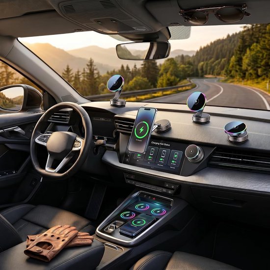 telefoonhouder voor in de auto met oplaadfunctie, 15 W draadloze Quick Charge-oplader, opvouwbare draadloze oplader, sterke N56-magneten, 360° draaibaar, voor ventilatie/dashboard — afbeelding 4