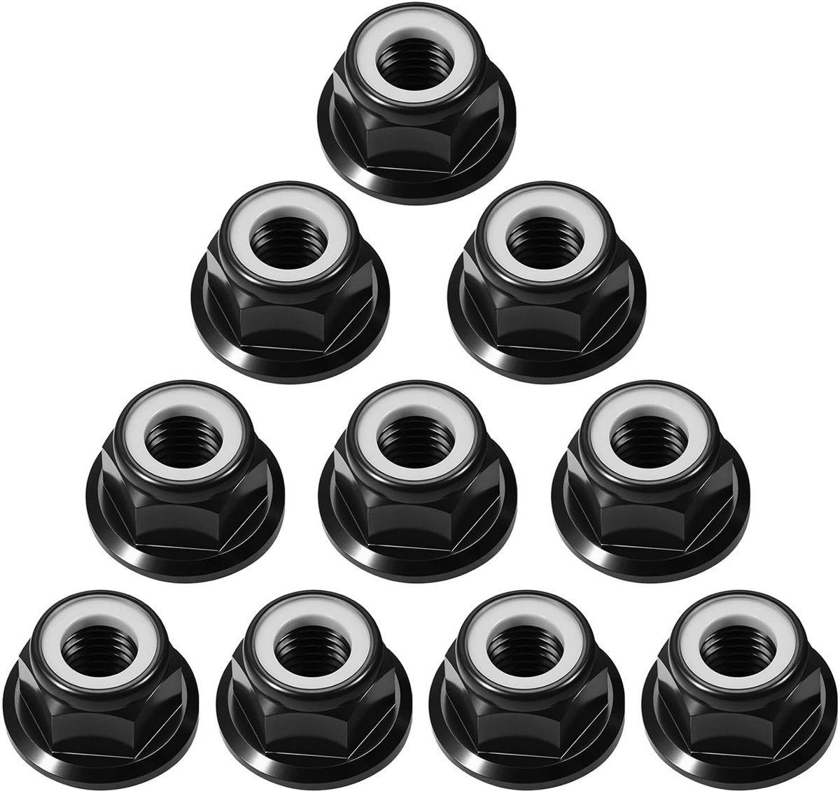 25 stuks zeshoekige zelfborgende moeren, M5 moer, CNC, aluminium flens, nylon borgmoer, zelfborgende metalen moeren, stopmoer, flens, aluminium, metalen moeren, zwart