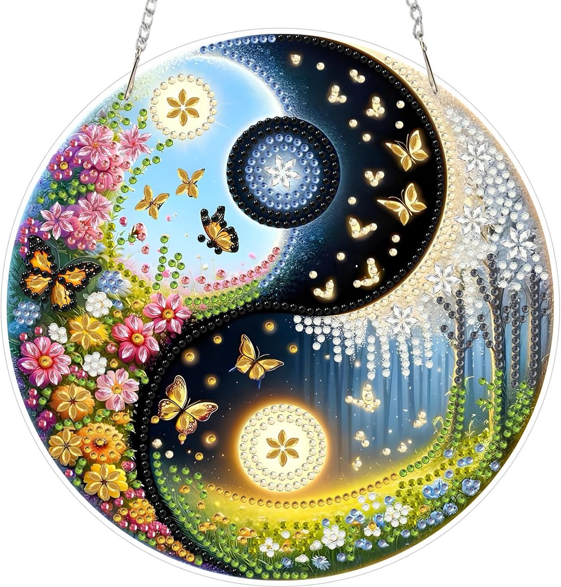 Yin Yang Diamond Art Hangende kits voor volwassenen en kinderen, 5D speciale vorm diamant schilderij hanger kits, kristallen steentjes landschap kristal kunst schilderij voor woondecoratie
