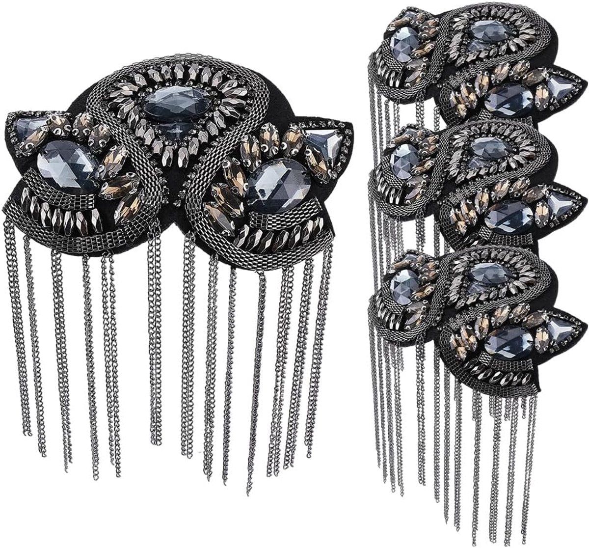 4 stuks franjes schouder schouder ketting kristallen kralen franje epauletten schouder gunmetal franje strass ketting band