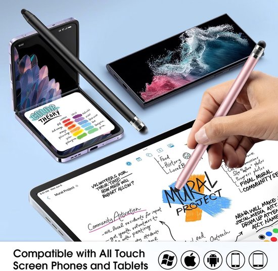 Tabletpen, 2-in-1 universele touchscreen-stylus met magnetische rubberen punt met 6 reserveopzetstukken voor iPad iPhone Samsung Huawei Xiaomi Surface Chromebook (zwart + roségoud) — afbeelding 4