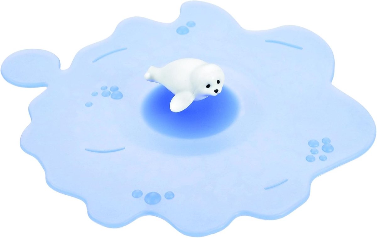 210831 Mein Deckel Beach Arctic Zomerzeehond, glazen afdekking van BPA-vrije premium platina siliconen, Ø 10,5 cm, blauw
