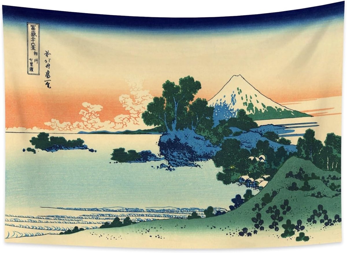 100x70cm Ukiyo-e Tapijtwerk Mount Fuji 36 weergaven Kamer Wandkleden Shichiri-strand in de provincie Sagami Landschap Muur kunst Japans Traditioneel Schilderen Toyo-stijl Wandtapijten