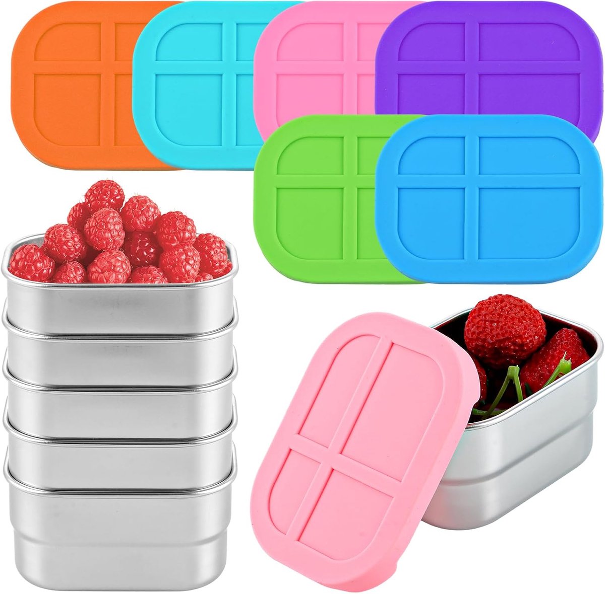 6 stuks kleine blikjes met deksel, 230 ml sauzencontainer, roestvrij stalen container met deksel, roestvrijstalen snackbox klein, yoghurtbeker to go, broodtrommel klein, metalen blikjes met