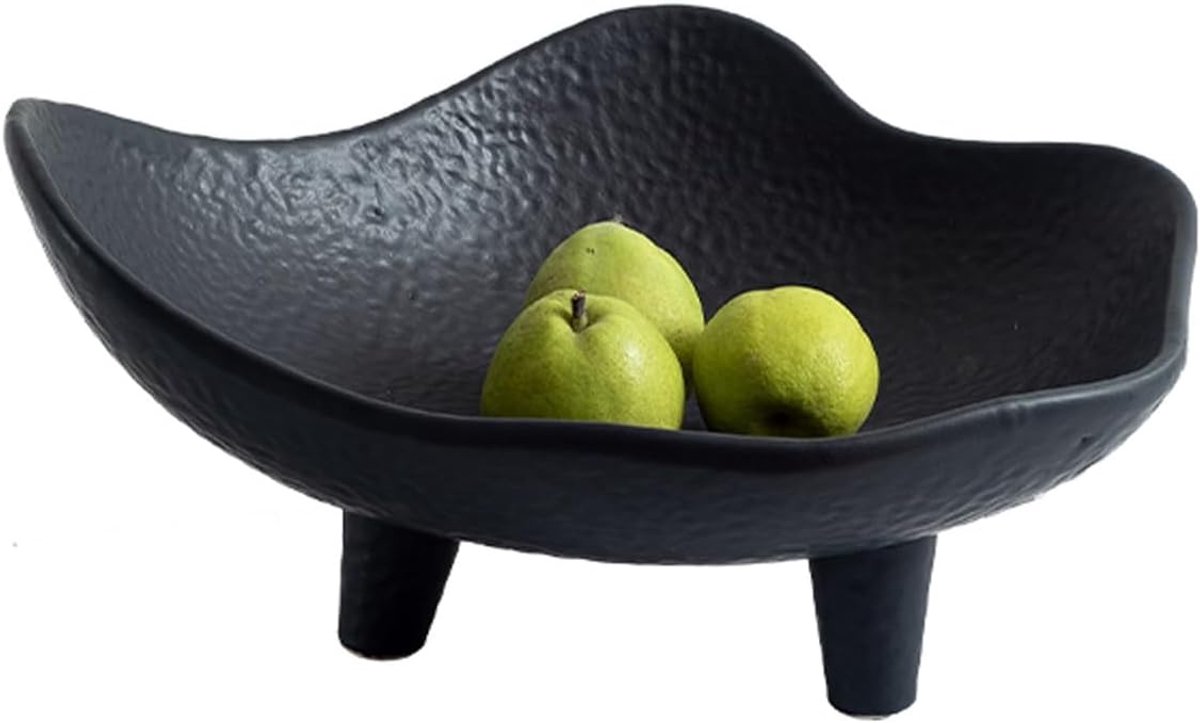 Fruitschaal Simple Home Keramische Grote Fruitschaal Decoratief Ornament Creatieve Schimmel Wit Zwart Drie Voeten(Zwart)