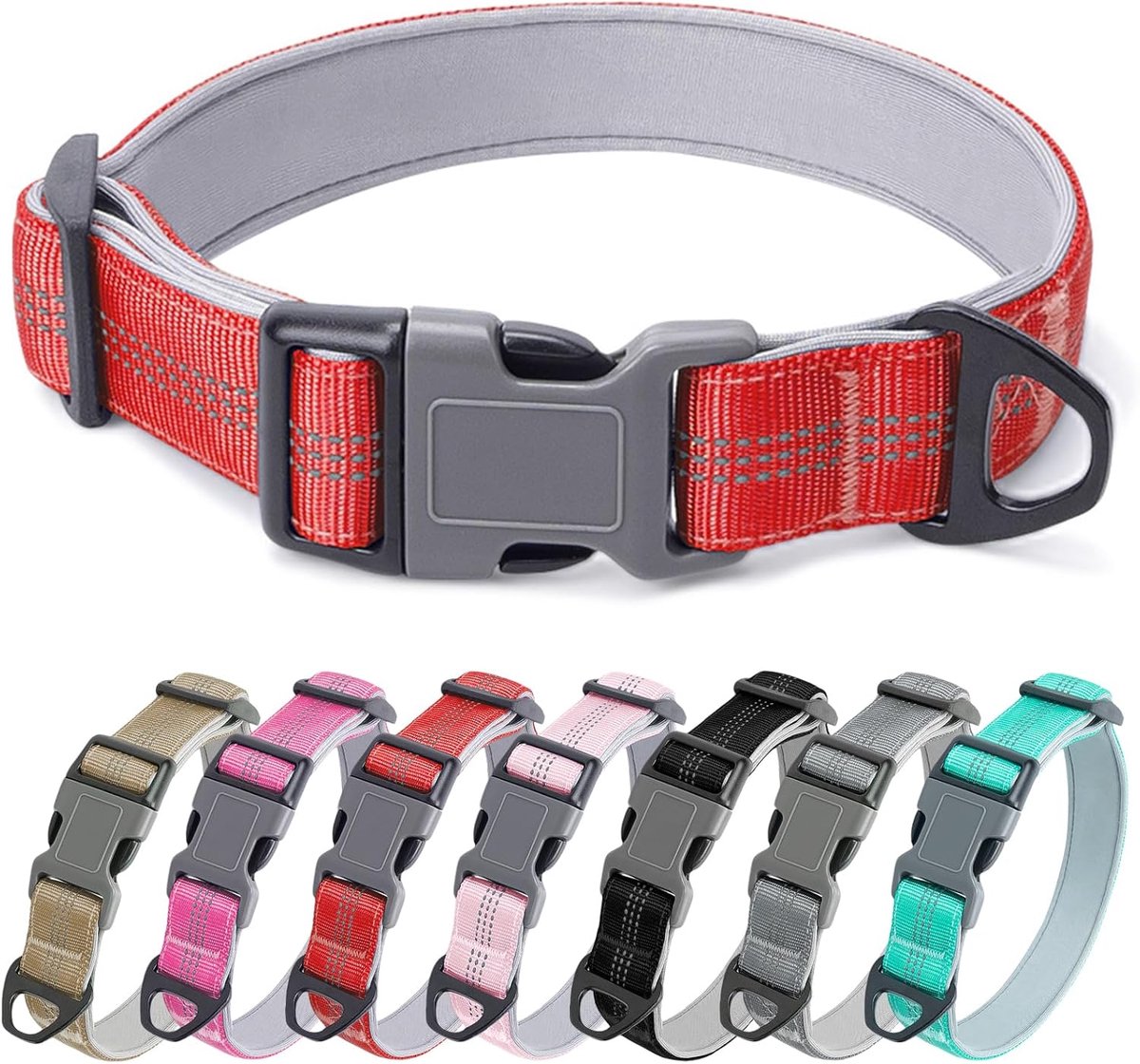 nylon hondenhalsband, verstelbare zachte gewatteerde halsband met veiligheidsgesp, comfortabele, sterke duurzame halsband, voor kleine, middelgrote en grote honden, voor wandelen