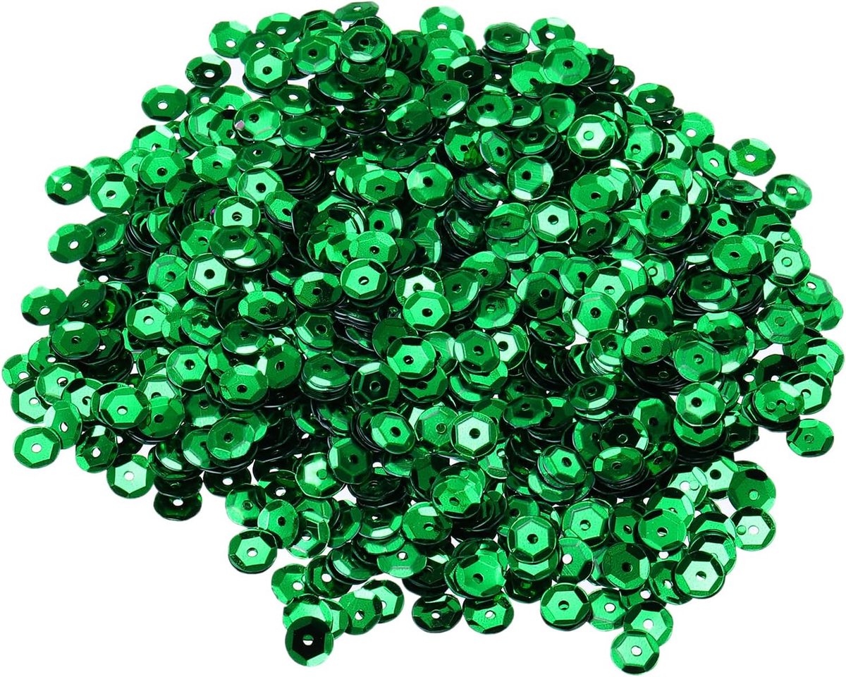 Pailletten, 6 mm, bulk cup, pailletten, borduurwerk, pailletten, ronde pailletten met gaten, voor het maken van sieraden, handwerk, naaien, make-up, nagels, groen