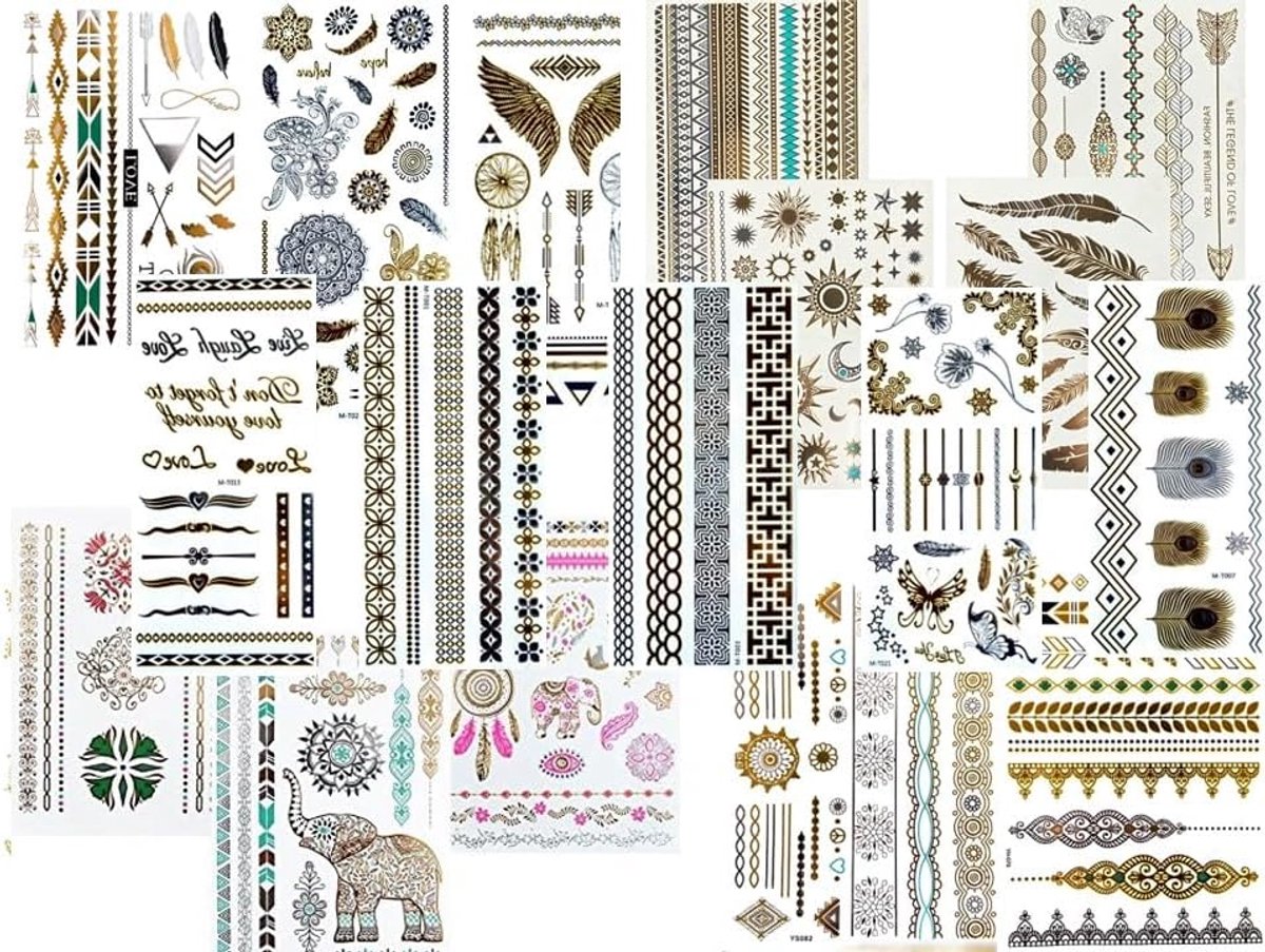 12 vellen gouden tattoo zilveren tattoo-armband tattoo veer tattoo