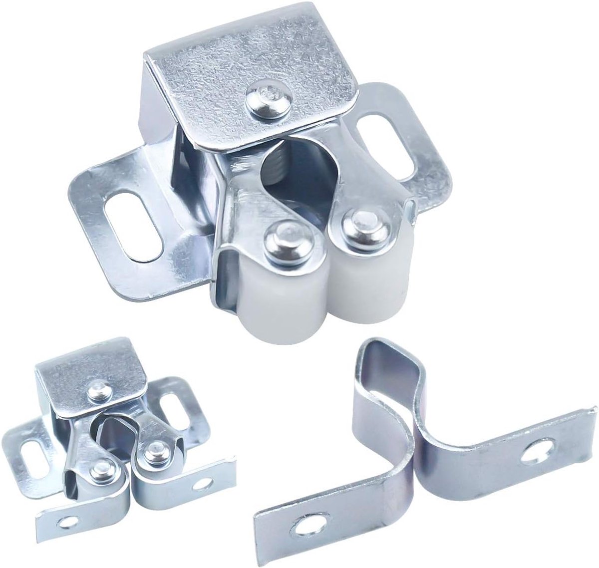 12 stuks meubelsnappers, dubbele rolsnapper voor kast, kledingkast, deur, bal roller, catch, meubelsnapper, kastdeur, kledingkast, deur, latch, vangset roestvrij staal voor kast (zilver)