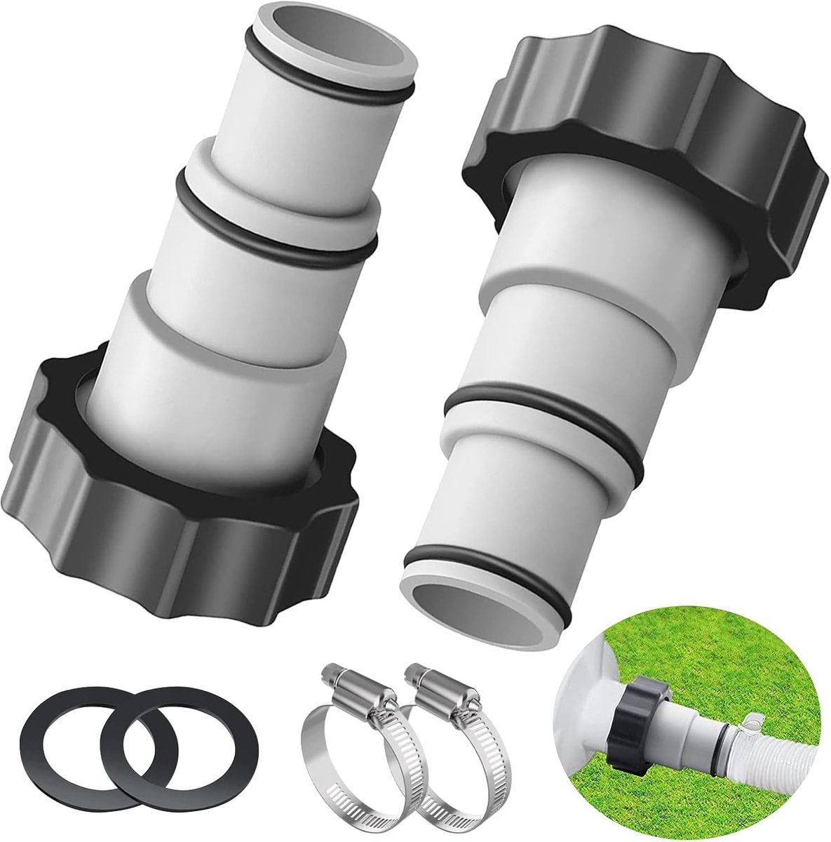 A, 2 Stuks Zwembadslangadapter Met Binnendraad Voor Pomp En Slangen, 32 Mm En 38 Mm, Compatibel Met Intex