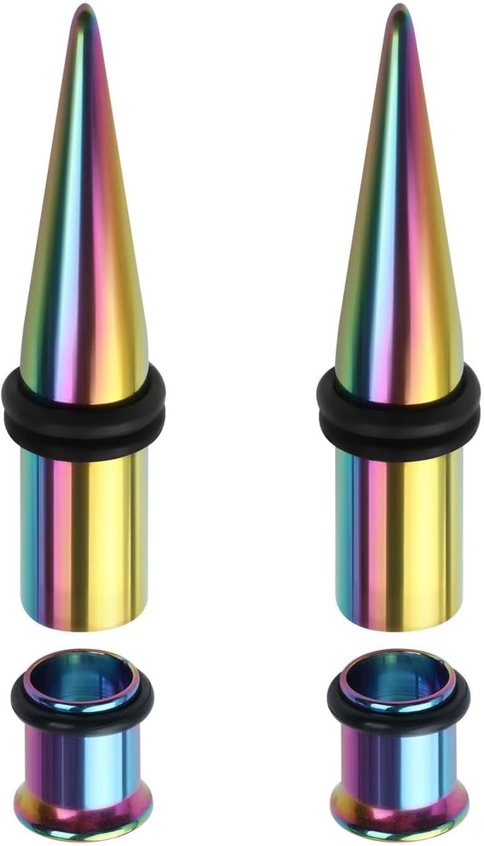 Plugs, 7 mm, roestvrij staal, 0G-plugs met kegelvormige tunnels, zwart