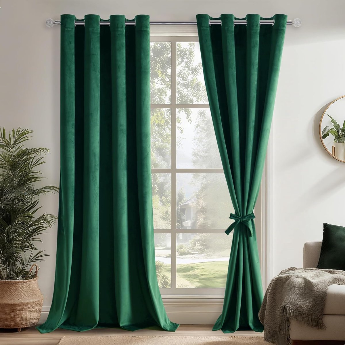 Groen fluwelen gordijn met oogjes 2-delige set H245xB140cm, Ondoorzichtige fluwelen gordijnen met gordijnbanden voor woonkamer slaapkamer, Zachte verduistering fluwelen gordijnen verduisterend