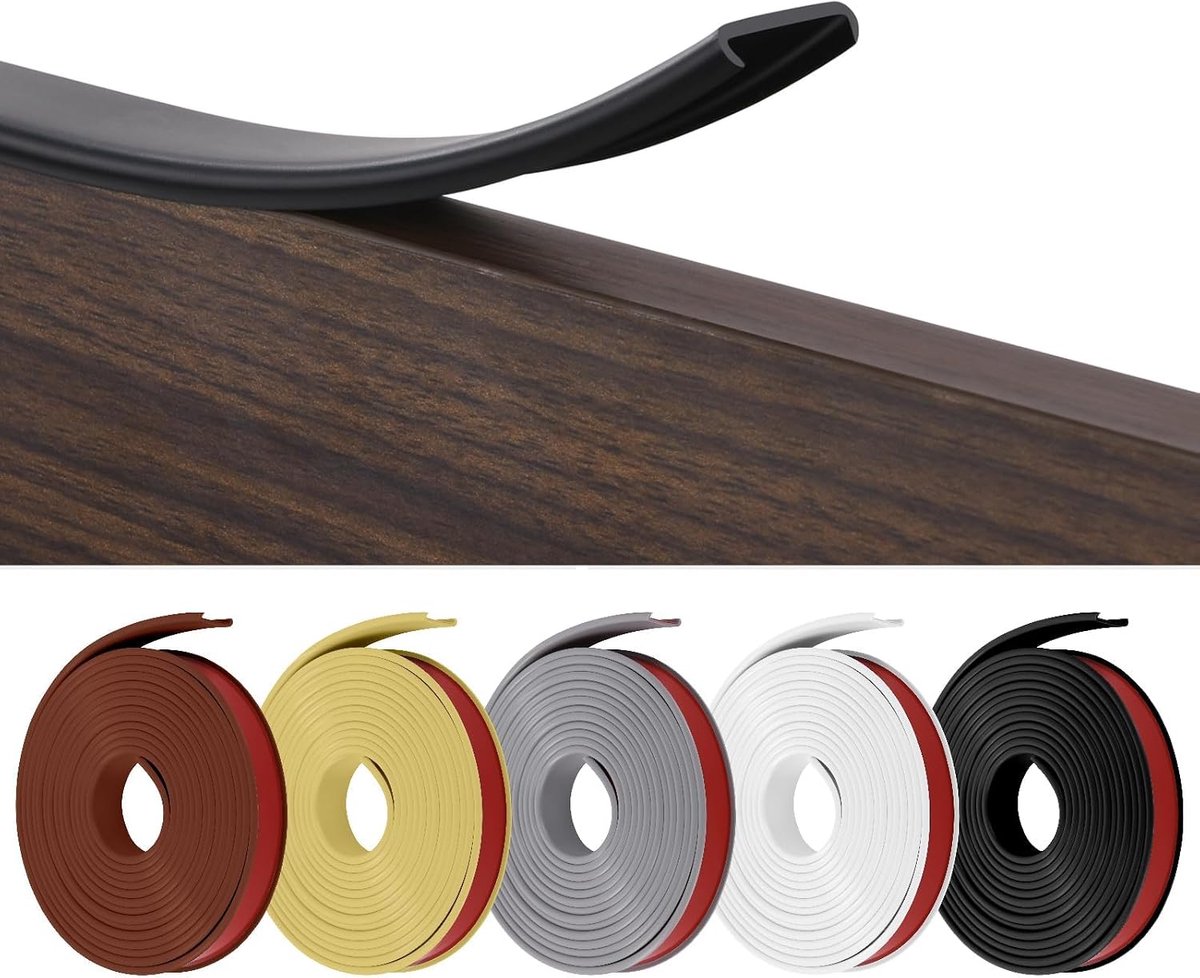 U-vormige zelfklevende zachte plint voor keuken en badkamer, meubelrandband, flexibel, TPE, opvouwbare randbescherming voor kastranden, eindstrip, werkbladen (zwart, 18 mm x 10 m)