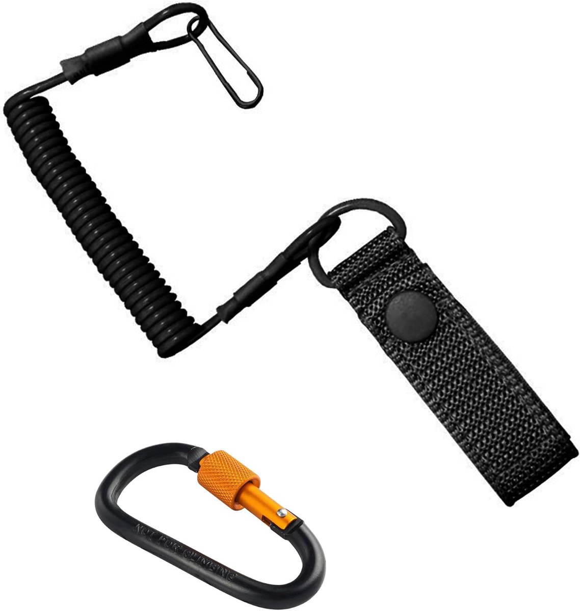 1 x set tactische lanyard, elastische veiligheidstouwen met spiraalkarabijnhaak, herbruikbaar, geschikt voor vissen, klimmen, kamperen, uitrustingsgereedschap (zwart)