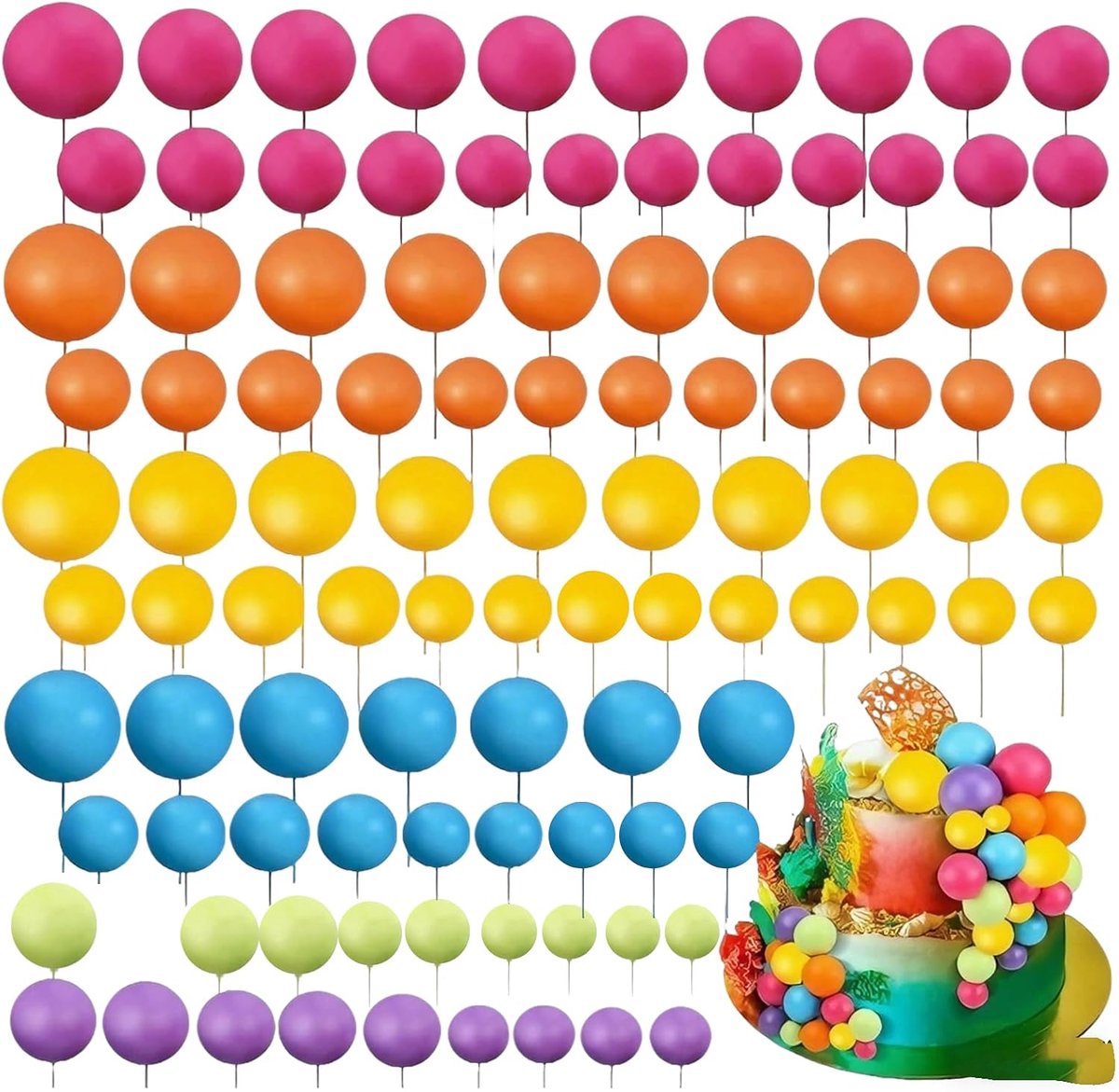 108 stuks balondecoratie voor taart, 6 kleuren mini ballon caketopper, taartdecoratie voor verjaardagen, cupcaketoppers met ballen, voor babyshowers, verjaardagen, bruiloften