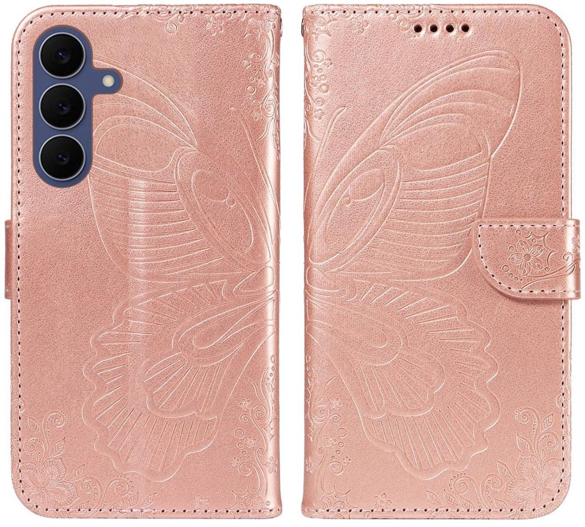 Mobigear Telefoonhoesje geschikt voor Samsung Galaxy S26 FE Hoesje | Mobigear Butterfly Bookcase Portemonnee | Pasjeshouder voor 2 Pasjes | Telefoonhoesje voor Pinpas / OV Kaart / Rijbewijs - Roségoud