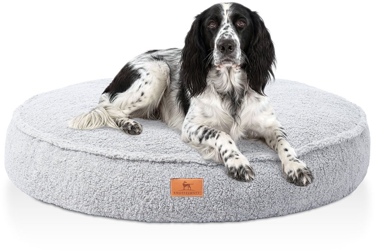 Knuffelwuff orthopedisch rond hondenbed Tivano met traagschuimvlokken van knus teddy-materiaal ø80cm Grijs