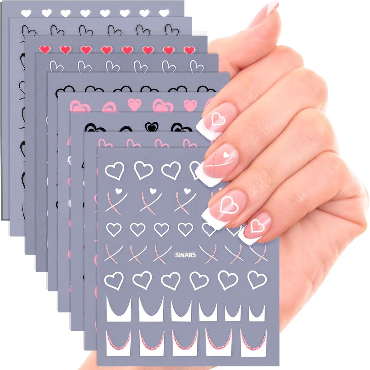Nagelstickers Hart Roze - Zelfklevende Nagelkunst voor Vrouwen en Meisjes - 9 Veltjes voor Creatieve Manicure - SnelShoppen
