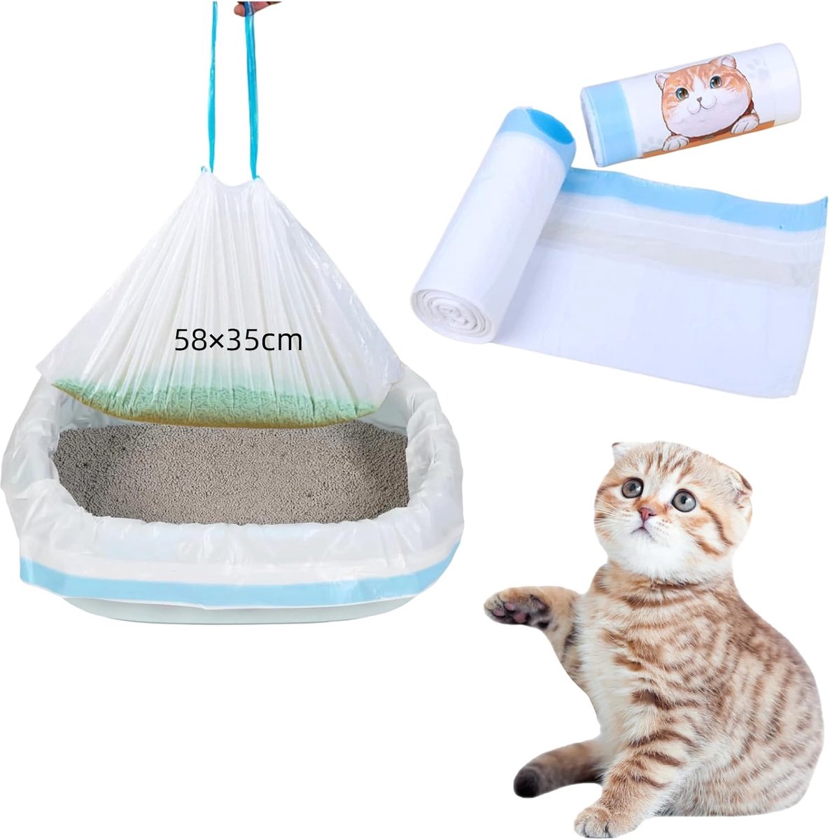 Afvalzakken voor kattenbakvulling 40 stuks - zelfreinigend met trekkoord - scheurbestendig - eenvoudig in gebruik - SnelShoppen