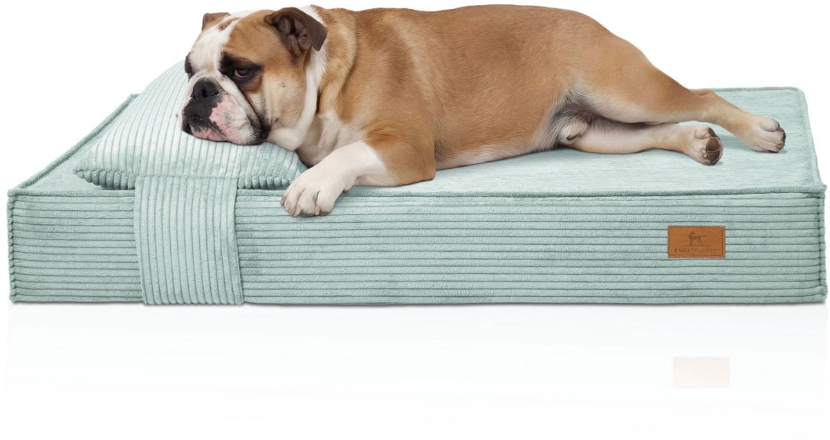 Knuffelwuff orthopedisch hondenbed Soleya van corduroy met handgeweven karakter met afzonderlijk comfortkussen 80x60cm Petroleum