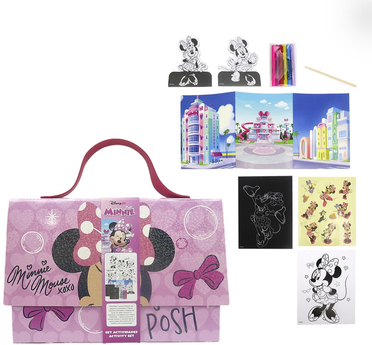 Disney Minnie Mouse Activiteitenset in Tas – Kleurplaten, Stickers, Krasplaten en Stiften