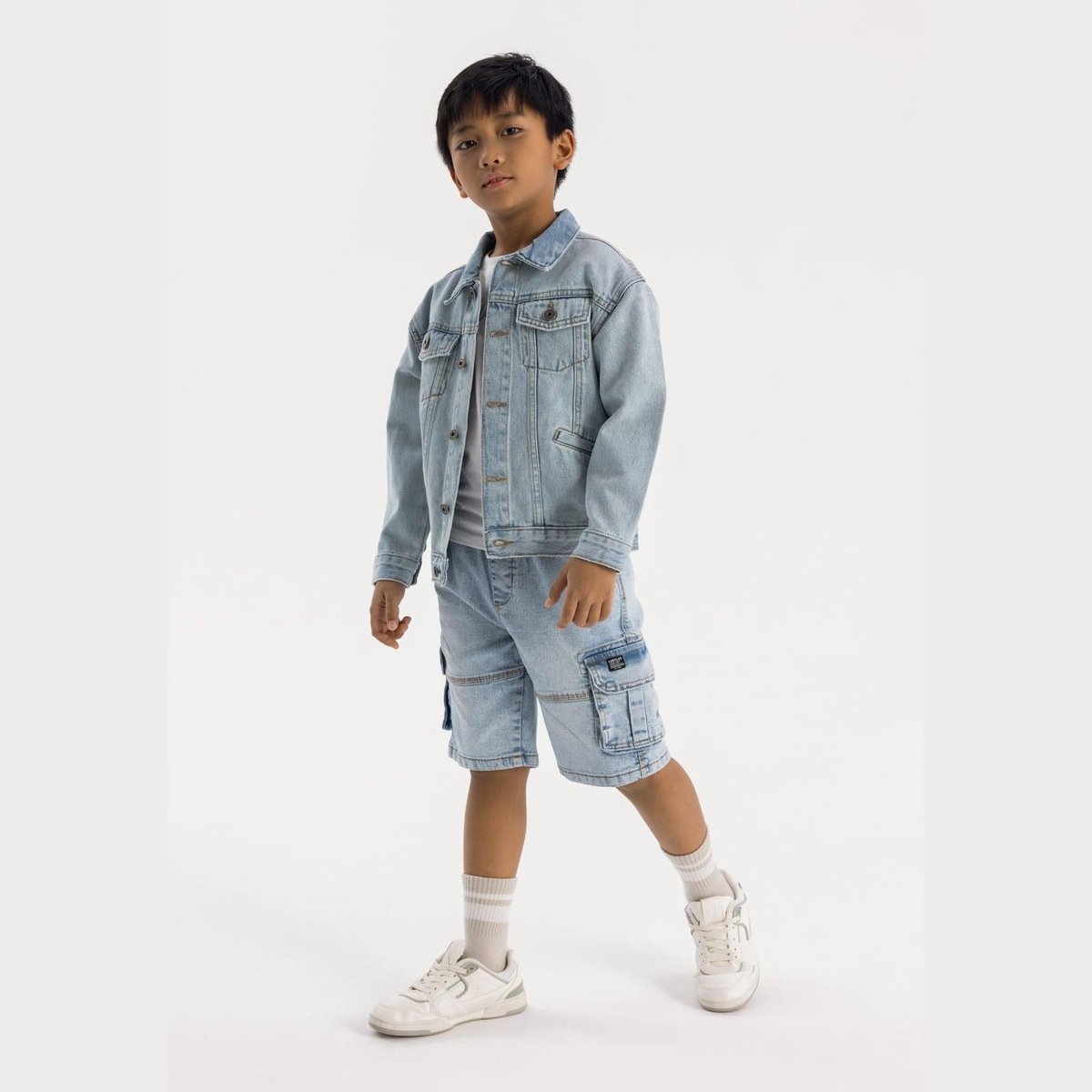 Minoti cargo shorts jongens denim - katoen - blauw