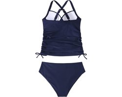Tankini voor dames, sexy set, push-up badpak, hoge taille, tweedelig badmode, tankini, zwempak, strandmode, sportief, zomer, klassiek strand, zwempak set, Donkerblauw, S