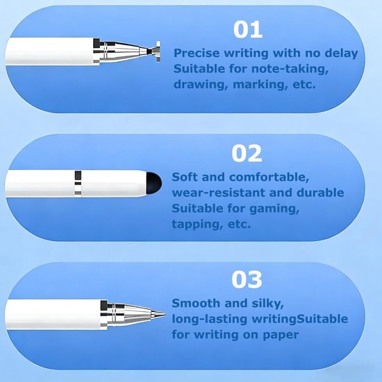 Stylus voor tablet pad, 2 stuks wit 3 n 1, hoge precisie met reservepunten, universeel voor smartphone, tekenen en schrijven. — afbeelding 2