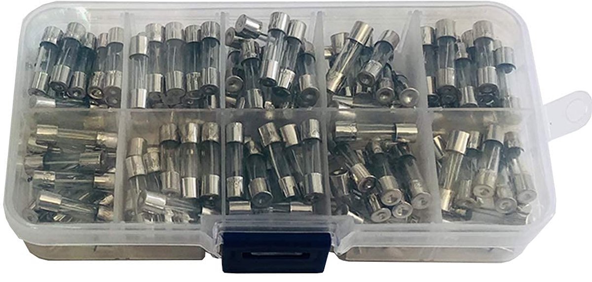 Glaszekeringen (5 x 20 mm), zekeringen 0,5 A, 1A, 2A, 3A, 4A, 5A, 8A, 10A, 15A, 20A. 20 eenheden per waarde